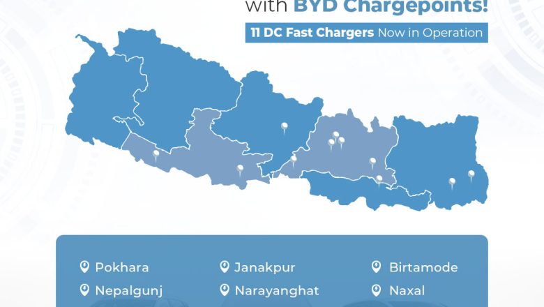 BYD द्वारा नेपाल भर फास्ट चार्जिङ्गको विस्तार, पहिलो चरणमा ११ डीसी चार्जरको जडान